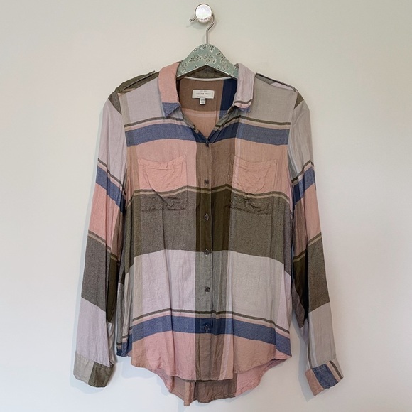 Lucky Brand Neutral Plaid Button Front Shirt - Picture 1 of 4